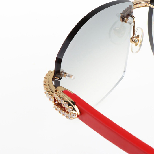 Cartier CT 4189706 Big Diamond Red Wood Sunglasses In Gold Gradient Grey - DopestKickz