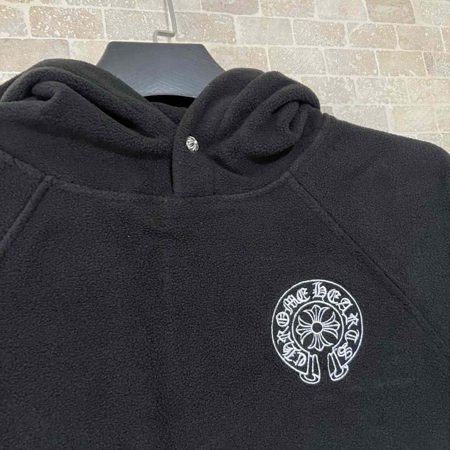 Chrome Hearts Horseshoe Embroidered Silver Button Polar Fleece Hoodie - DopestKickz