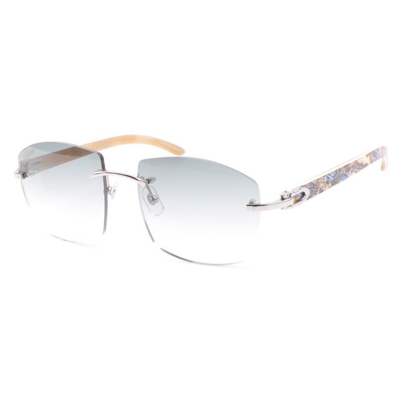 Cartier CT 4189706 Shell Mix White Buffalo Sunglasses In Silver Gradient Grey - DopestKickz