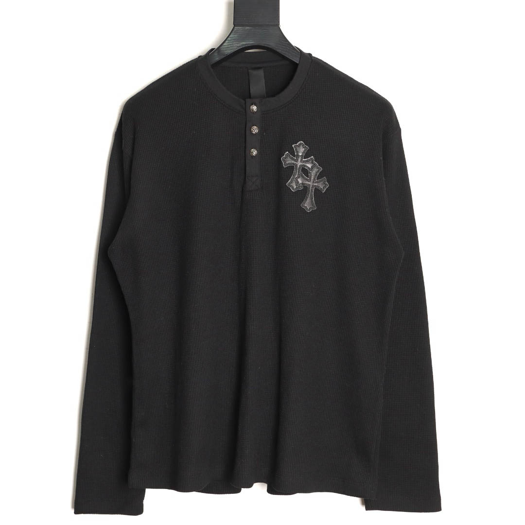 Chrome Hearts  Black Thermal Leather Cross Patch Long Sleeve Tee - DopestKickz