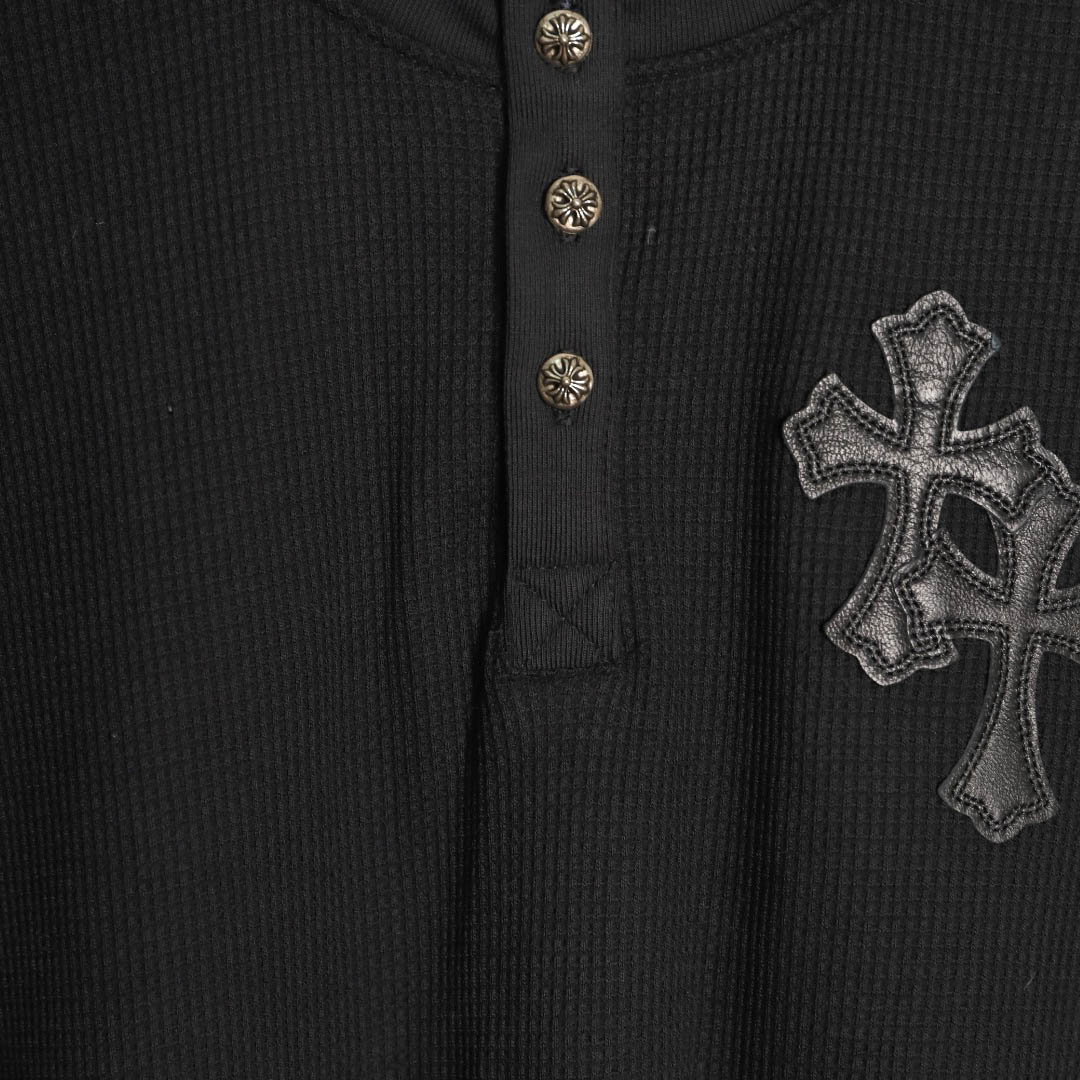 Chrome Hearts  Black Thermal Leather Cross Patch Long Sleeve Tee - DopestKickz