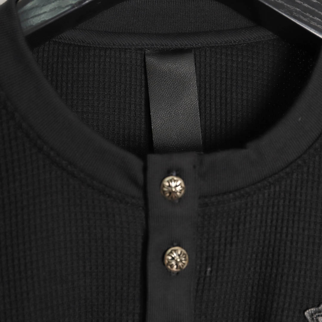 Chrome Hearts  Black Thermal Leather Cross Patch Long Sleeve Tee - DopestKickz