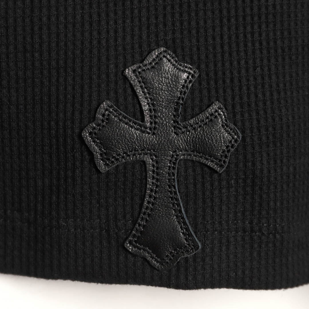 Chrome Hearts  Black Thermal Leather Cross Patch Long Sleeve Tee - DopestKickz