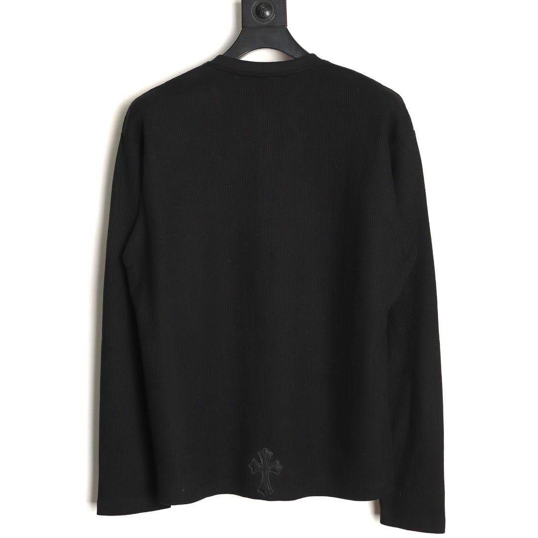 Chrome Hearts  Black Thermal Leather Cross Patch Long Sleeve Tee - DopestKickz