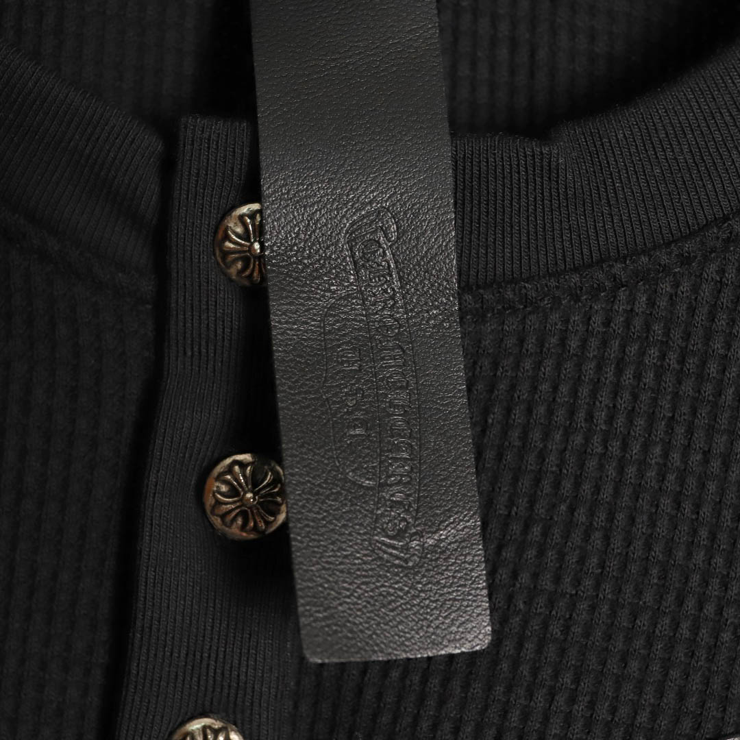 Chrome Hearts  Black Thermal Leather Cross Patch Long Sleeve Tee - DopestKickz