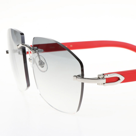 Cartier CT 4189706 Red Wood Sunglasses In Silver Gradient Grey - DopestKickz