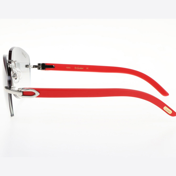 Cartier CT 4189706 Red Wood Sunglasses In Silver Gradient Grey - DopestKickz