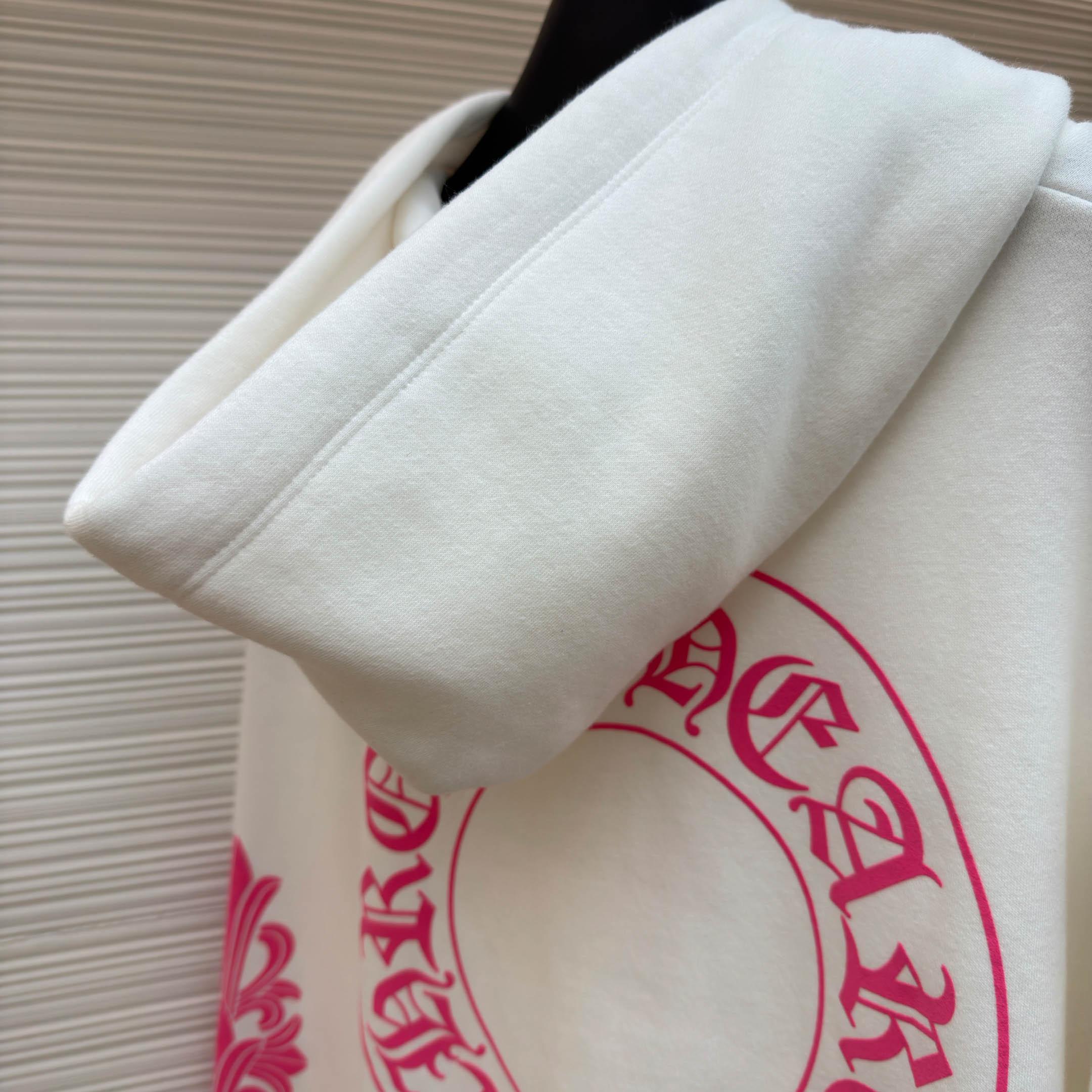 Chrome Hearts Pink Horseshoe Floral Sleeve Pullover Hoodie - DopestKickz