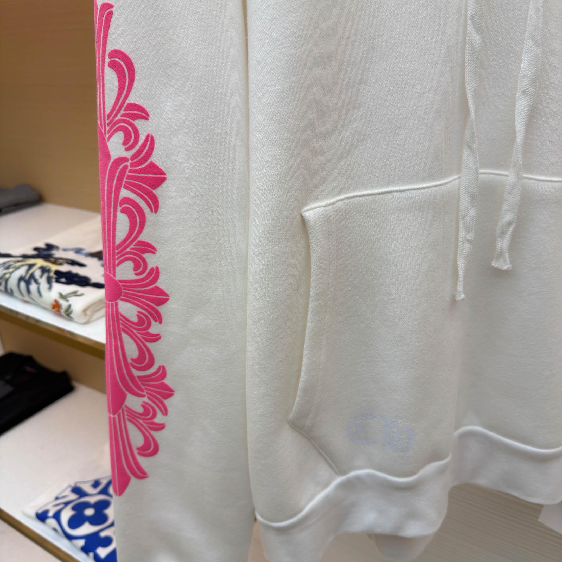 Chrome Hearts Pink Horseshoe Floral Sleeve Pullover Hoodie - DopestKickz