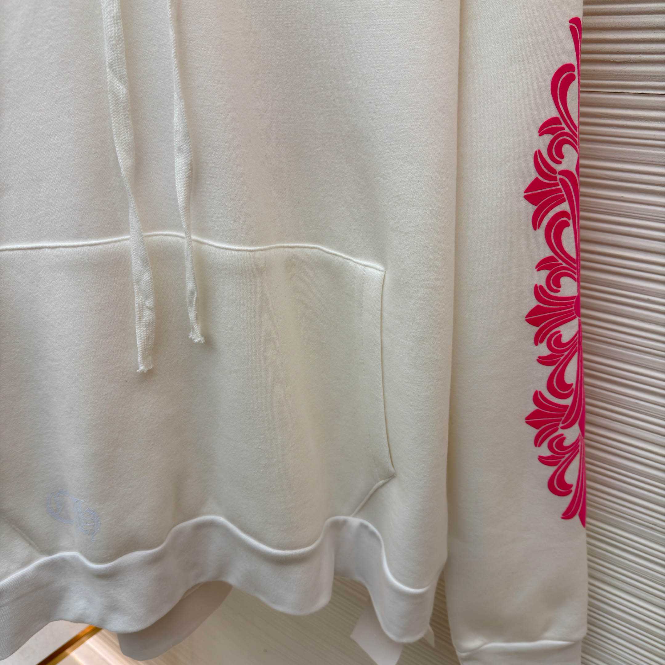 Chrome Hearts Pink Horseshoe Floral Sleeve Pullover Hoodie - DopestKickz