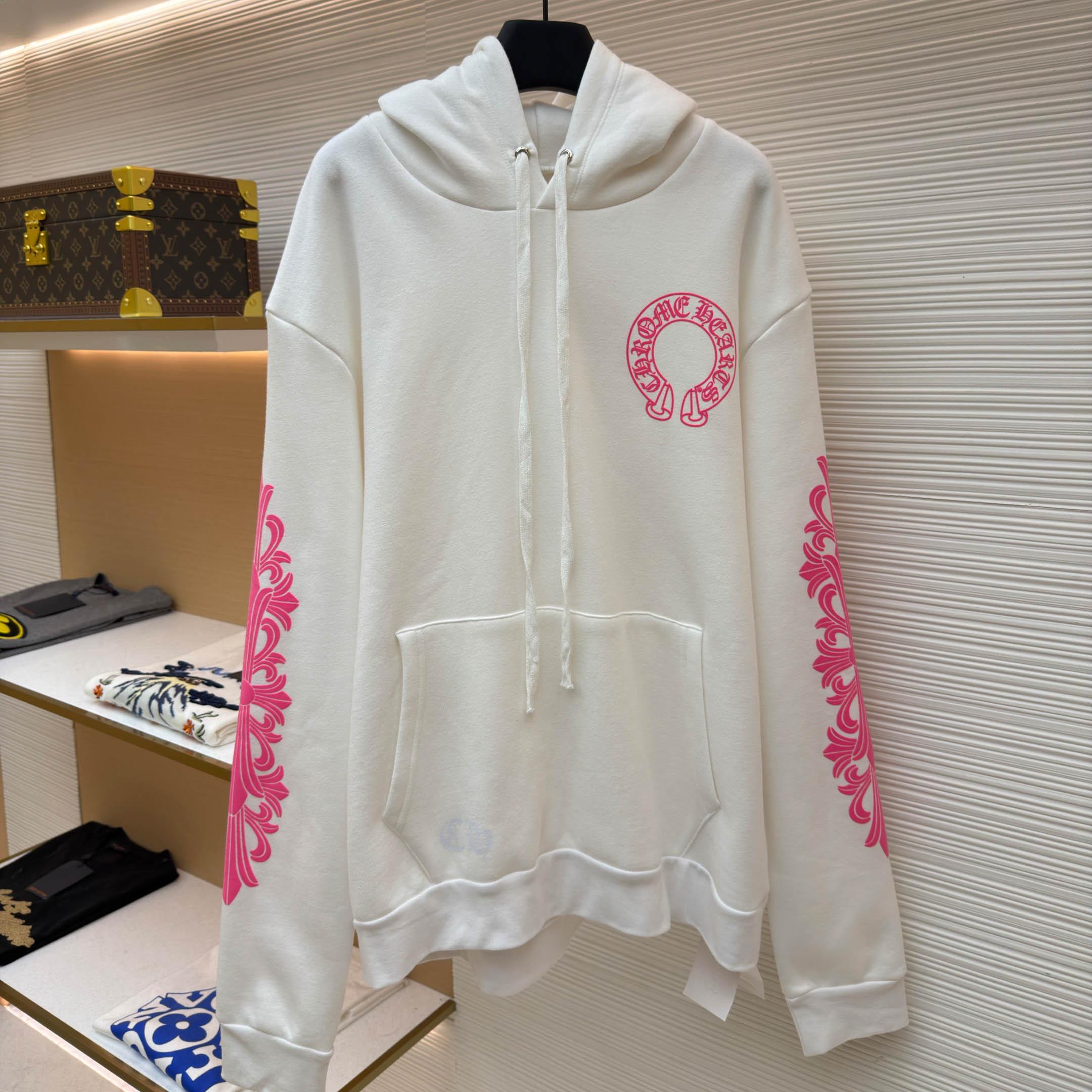 Chrome Hearts Pink Horseshoe Floral Sleeve Pullover Hoodie - DopestKickz