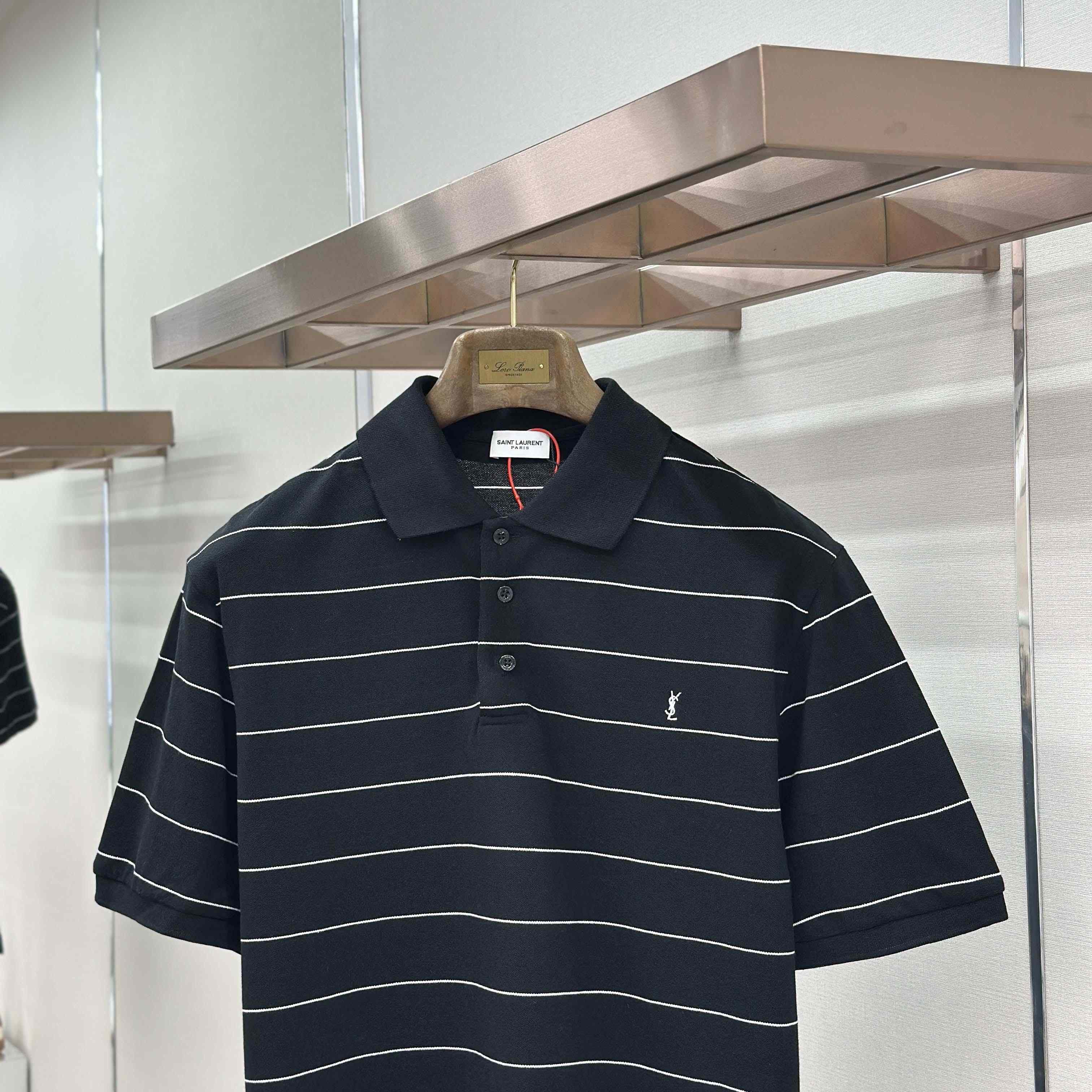 Saint Laurent Cassandre Polo Shirt in Striped Piqué - DopestKickz