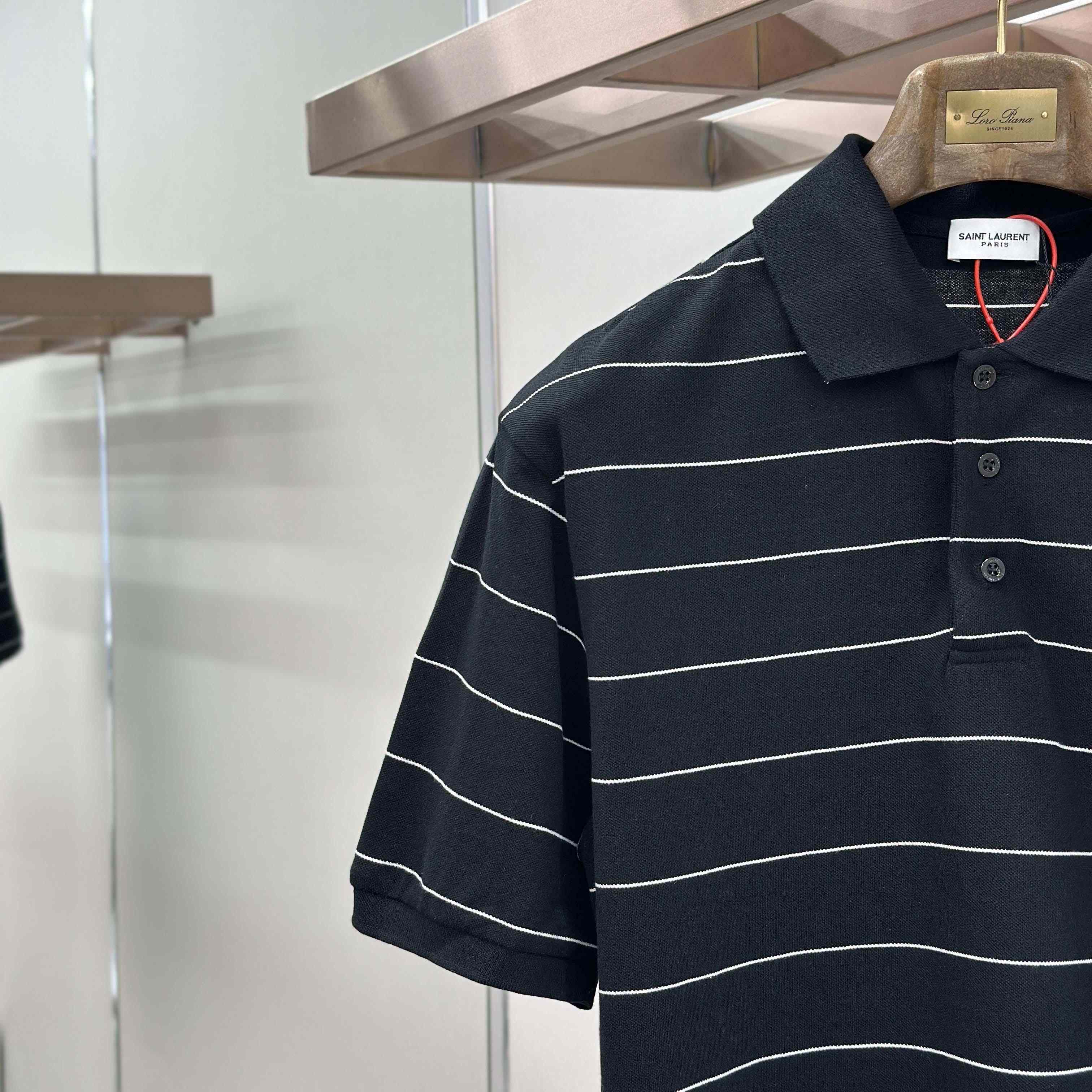 Saint Laurent Cassandre Polo Shirt in Striped Piqué - DopestKickz