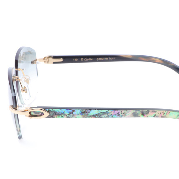 Cartier CT 4189706 Shell Mix Black Buffalo Sunglasses In Gold Gradient Grey - DopestKickz