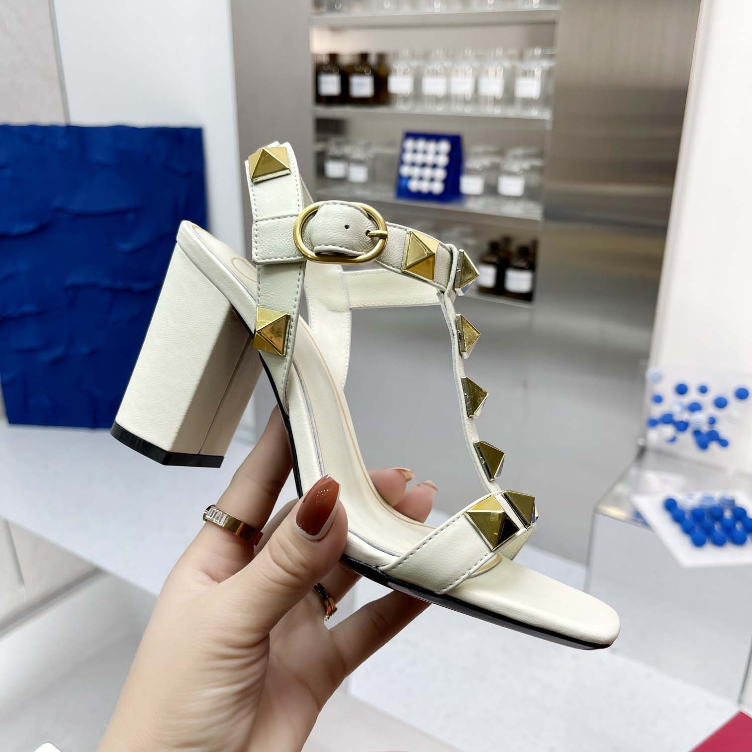 Valent Garavani Roman Stud Leather Ankle Strap Sandal - DopestKickz