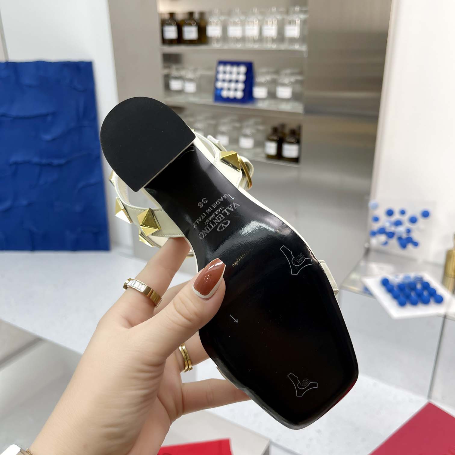 Valent Garavani Roman Stud Leather Ankle Strap Sandal - DopestKickz