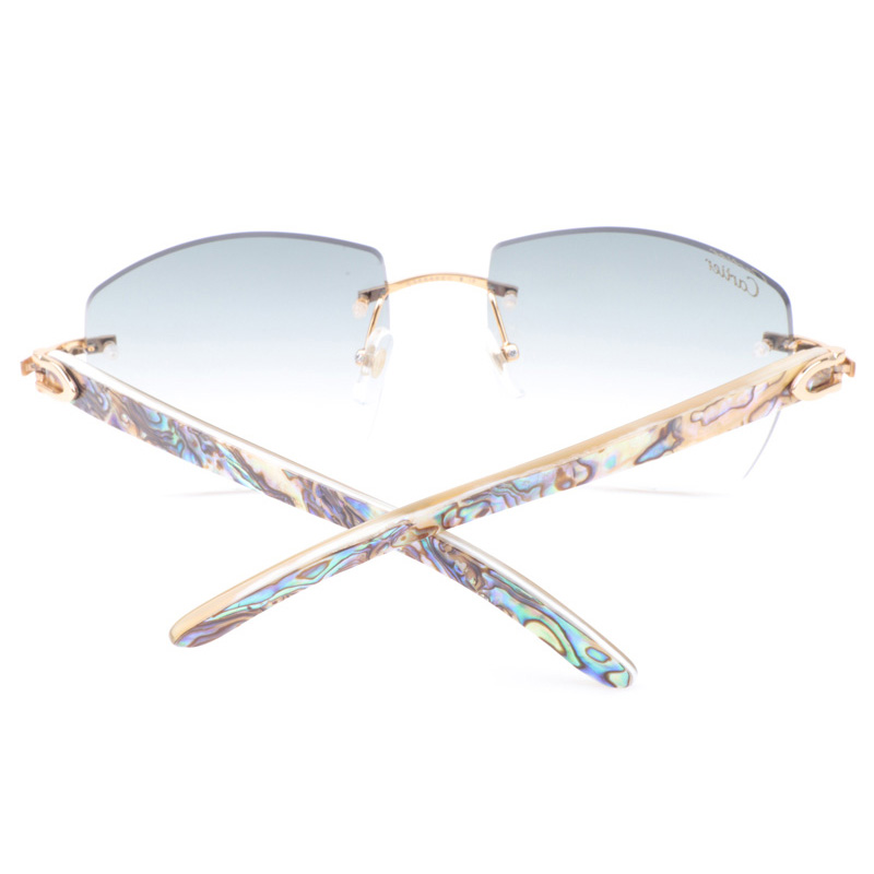 Cartier CT 4189706 Shell Mix White Buffalo Sunglasses In Gold Gradient Grey - DopestKickz