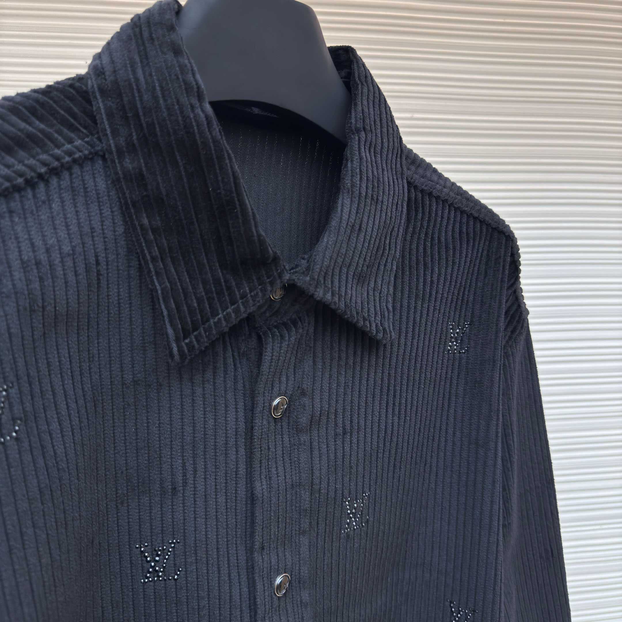 Louis Vuitton Long-Sleeved LV Blason Embellished Corduroy Shirt - DopestKickz