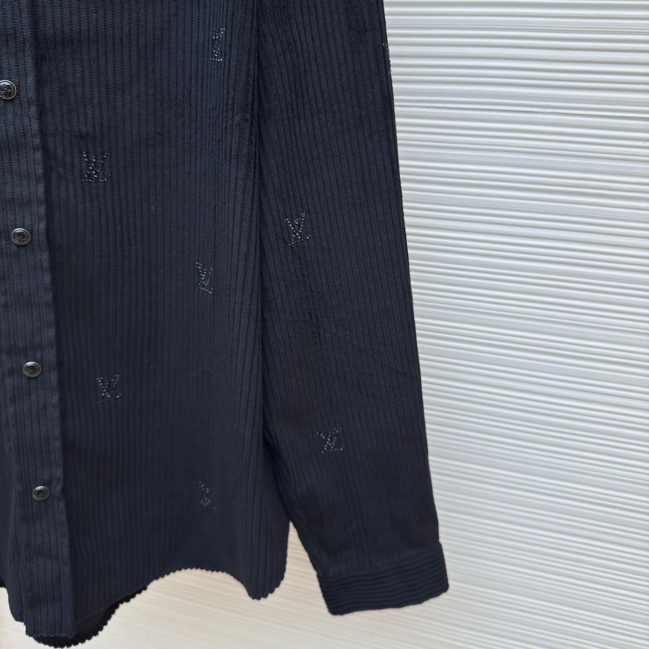 Louis Vuitton Long-Sleeved LV Blason Embellished Corduroy Shirt - DopestKickz