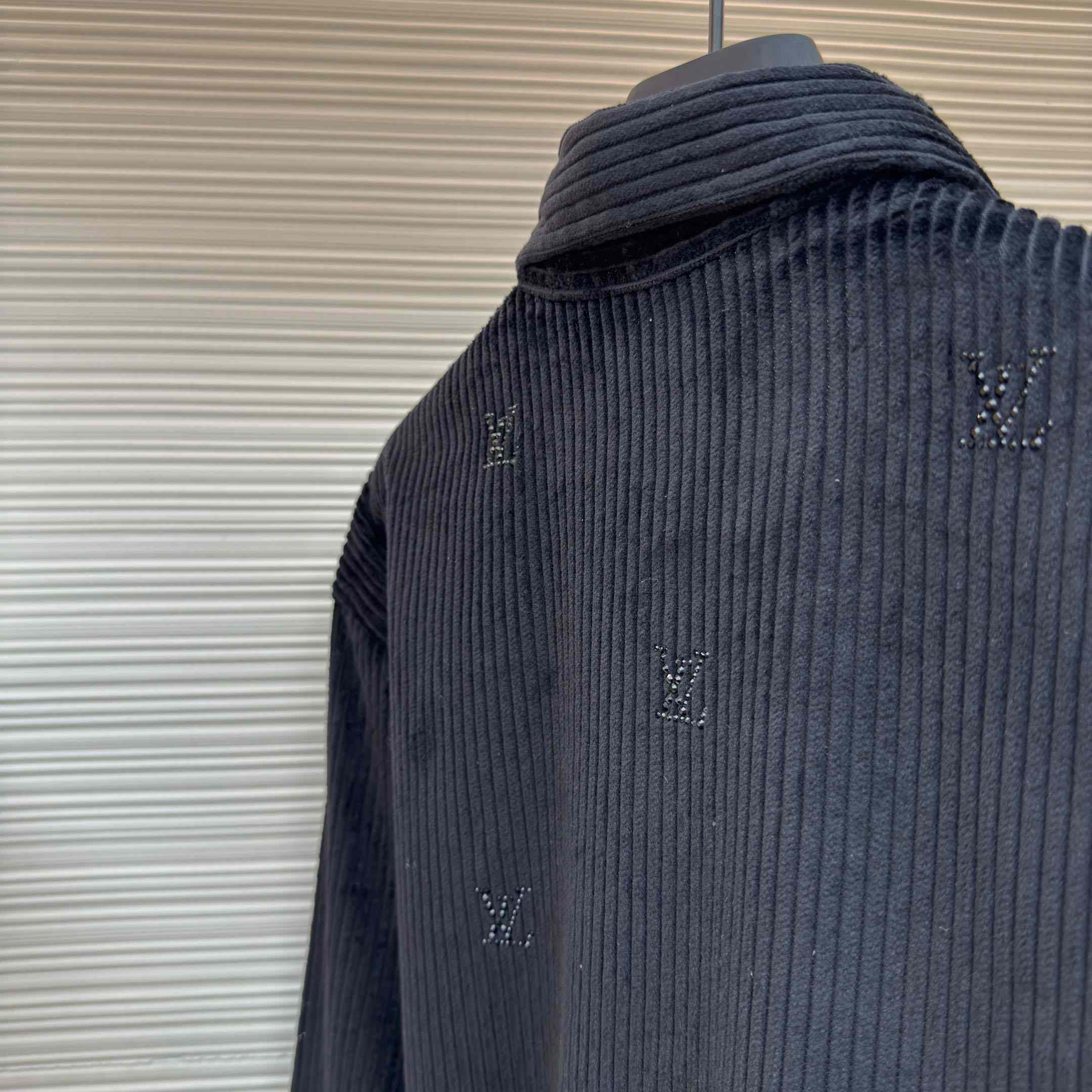 Louis Vuitton Long-Sleeved LV Blason Embellished Corduroy Shirt - DopestKickz