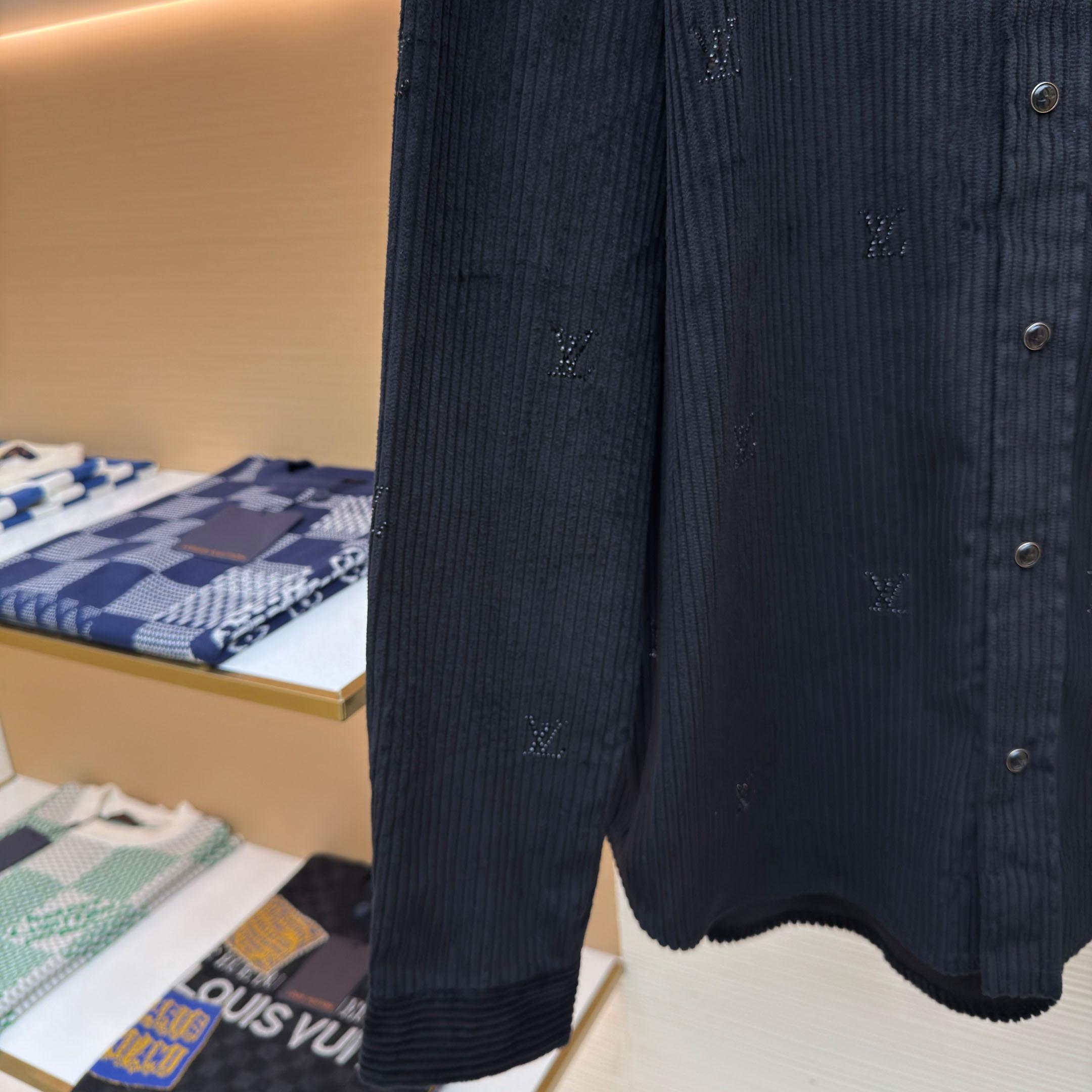 Louis Vuitton Long-Sleeved LV Blason Embellished Corduroy Shirt - DopestKickz