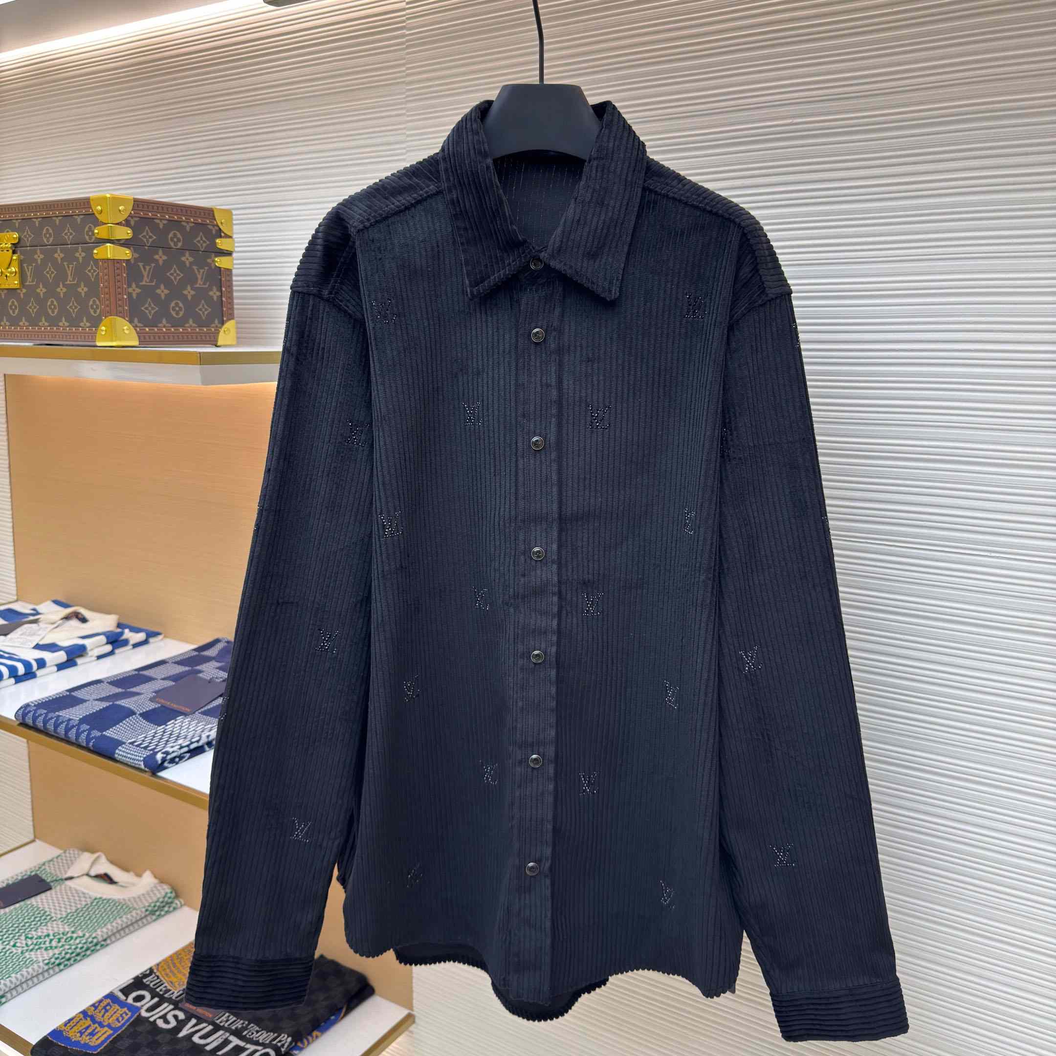 Louis Vuitton Long-Sleeved LV Blason Embellished Corduroy Shirt - DopestKickz