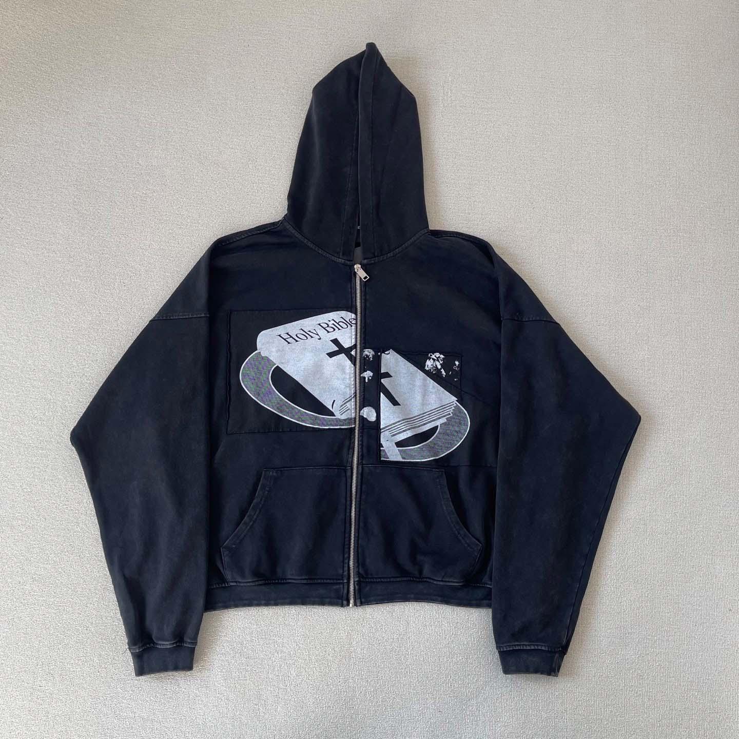 Enfants Riches Déprimés HOLY BIBLE "ASSEMBLAGE" BAGGY ZIP HOODIE (BLACK) - DopestKickz