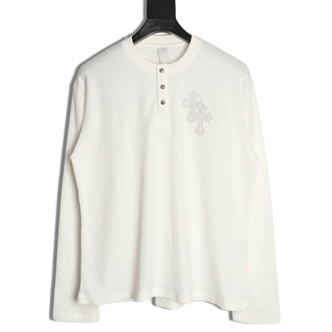 Chrome Hearts White Thermal Leather Cross Patch Long Sleeve Tee - DopestKickz