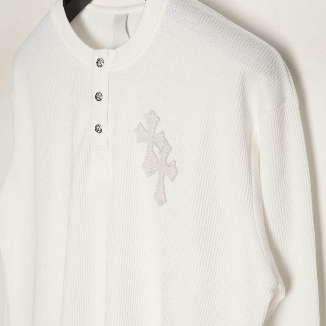Chrome Hearts White Thermal Leather Cross Patch Long Sleeve Tee - DopestKickz