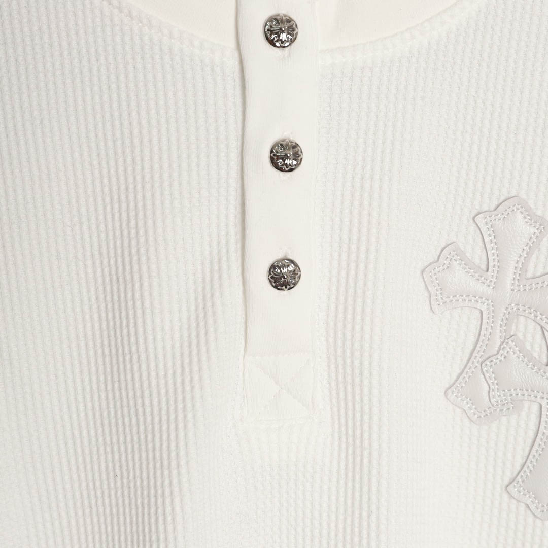 Chrome Hearts White Thermal Leather Cross Patch Long Sleeve Tee - DopestKickz