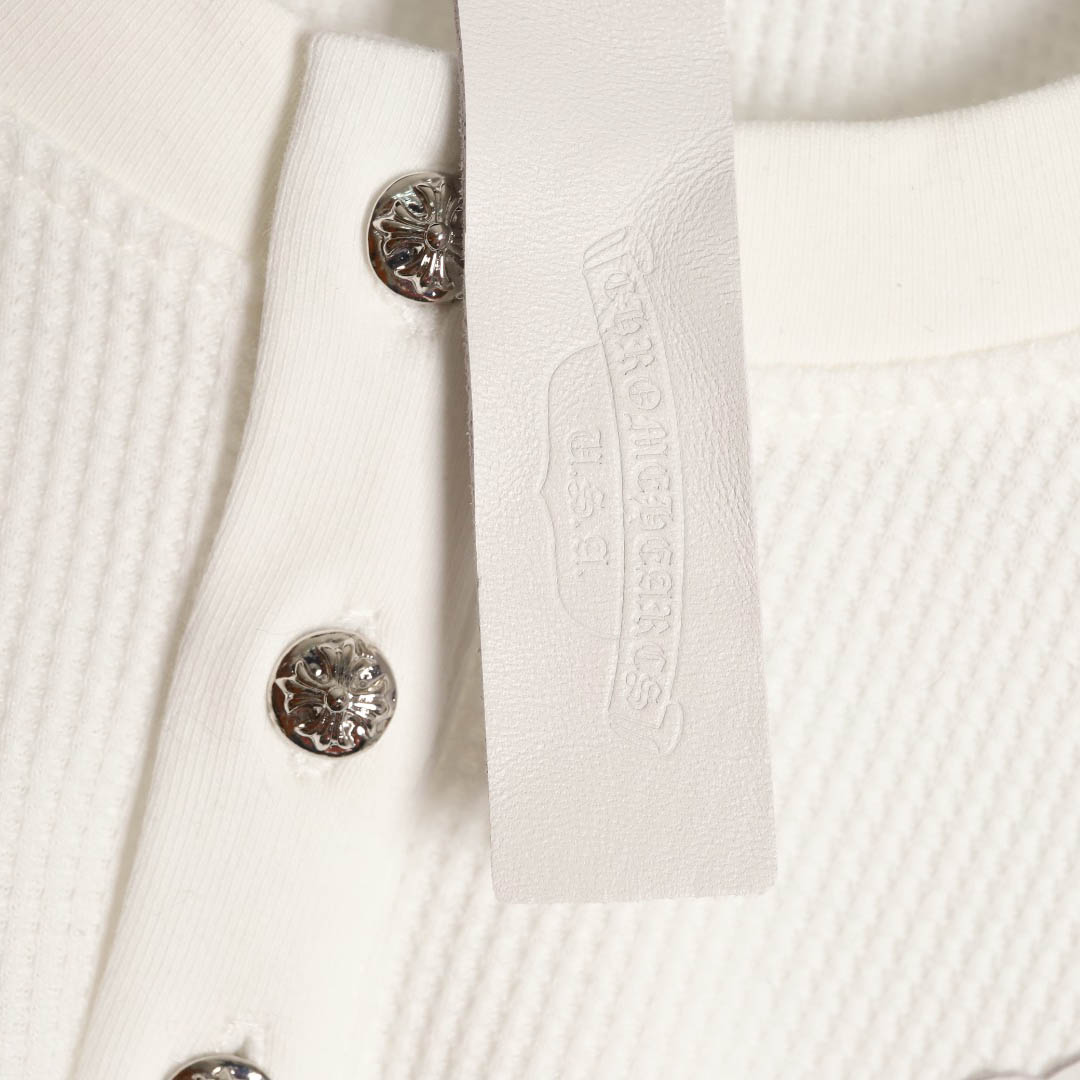 Chrome Hearts White Thermal Leather Cross Patch Long Sleeve Tee - DopestKickz