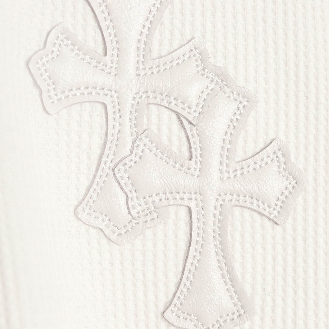 Chrome Hearts White Thermal Leather Cross Patch Long Sleeve Tee - DopestKickz