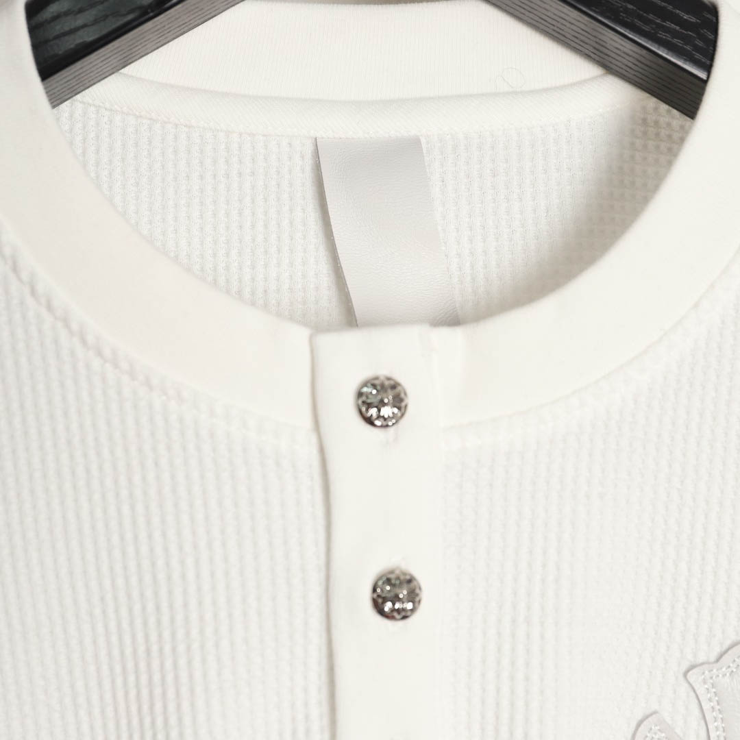 Chrome Hearts White Thermal Leather Cross Patch Long Sleeve Tee - DopestKickz
