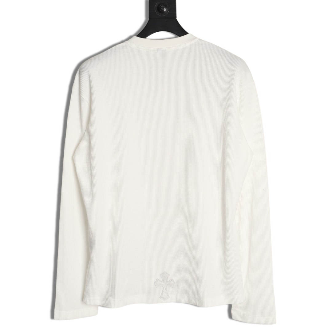 Chrome Hearts White Thermal Leather Cross Patch Long Sleeve Tee - DopestKickz