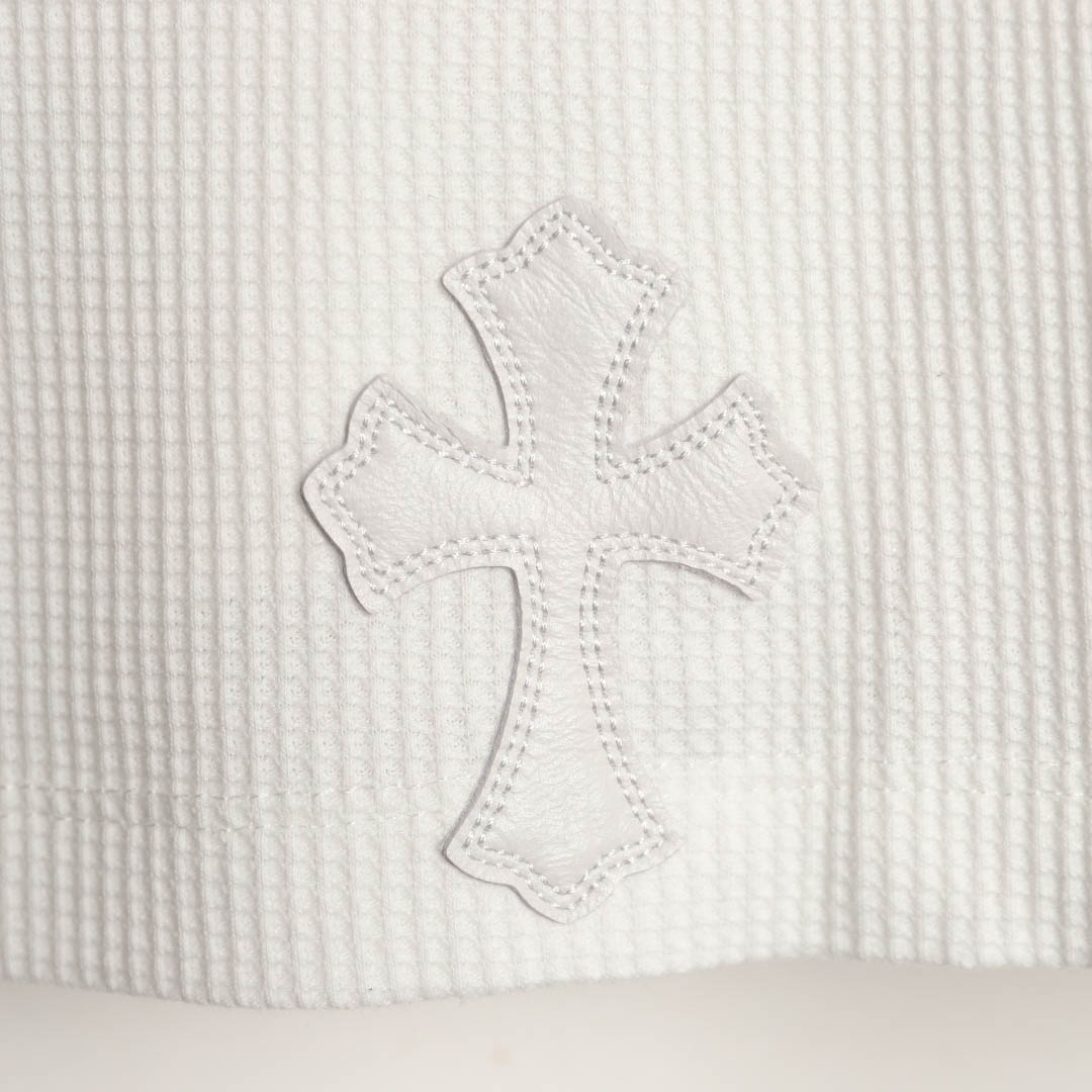 Chrome Hearts White Thermal Leather Cross Patch Long Sleeve Tee - DopestKickz
