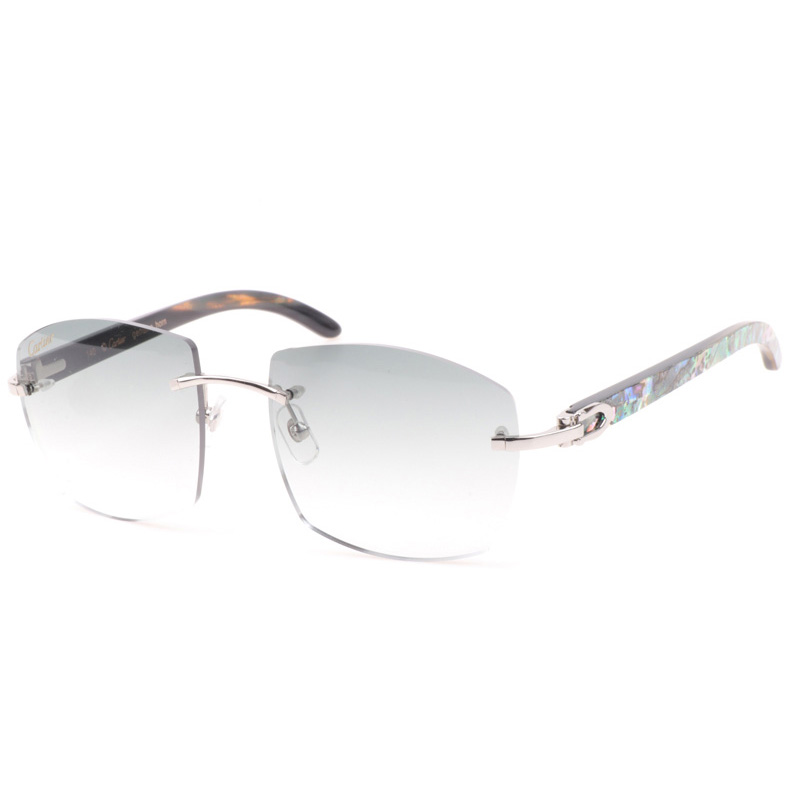 Cartier CT 4189706 Shell Mix Black Buffalo Sunglasses In Silver Gradient Grey - DopestKickz