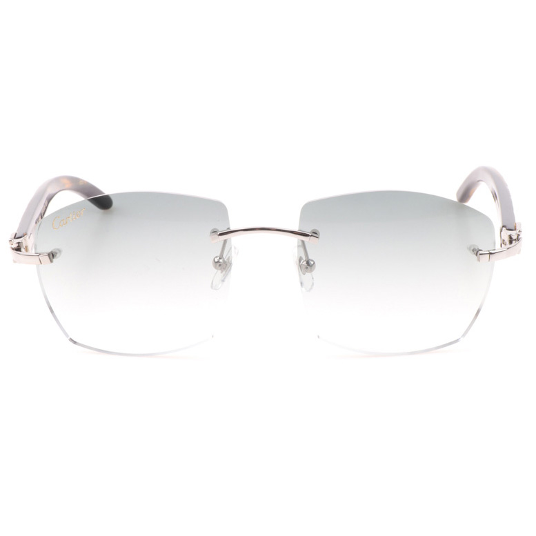 Cartier CT 4189706 Shell Mix Black Buffalo Sunglasses In Silver Gradient Grey - DopestKickz