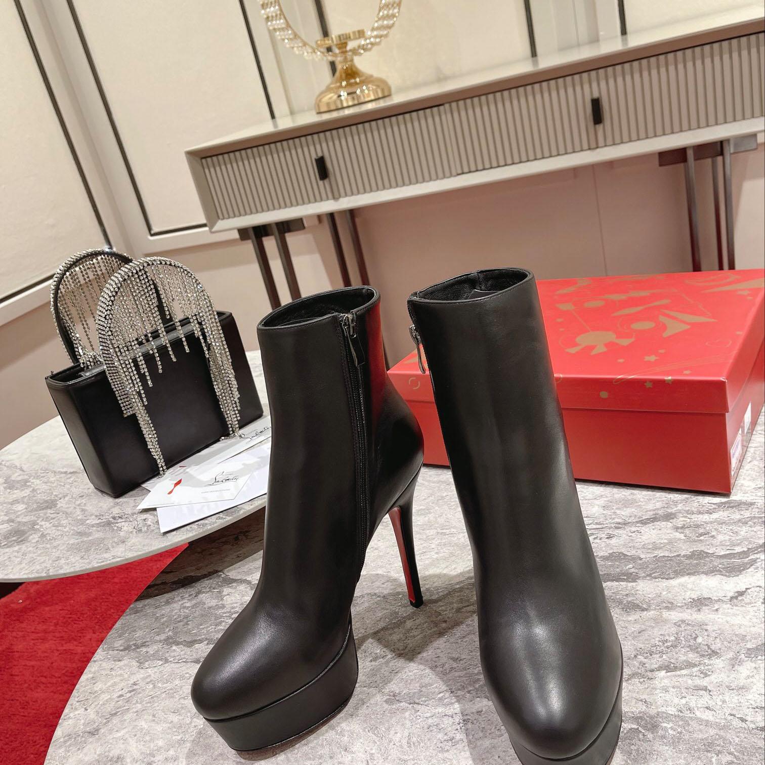 Christian Louboutin Black Bianca Leather Boots - DopestKickz