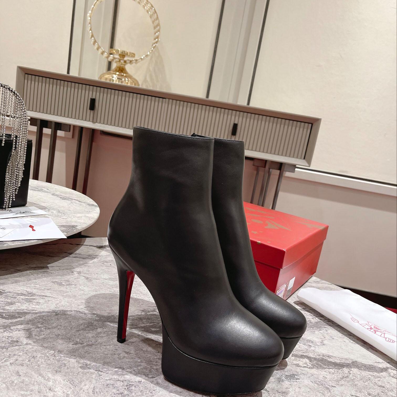 Christian Louboutin Black Bianca Leather Boots - DopestKickz