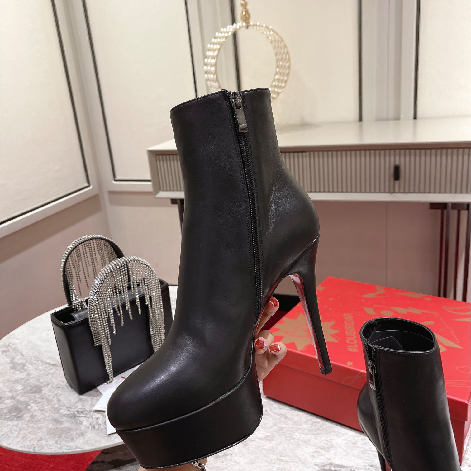 Christian Louboutin Black Bianca Leather Boots - DopestKickz
