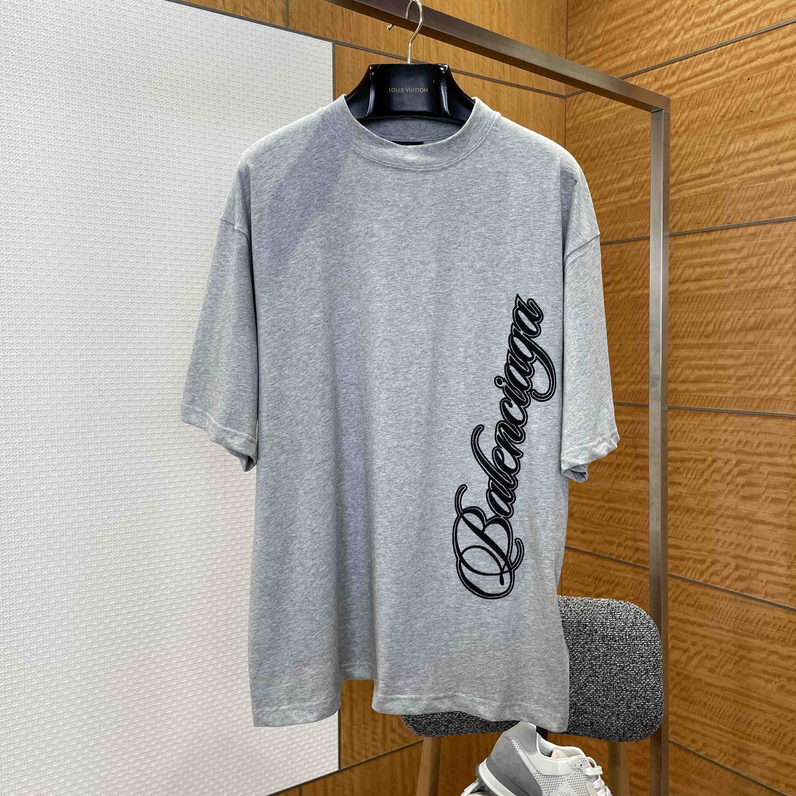 Balenciaga Cursive T-Shirt Medium Fit in Light Heather Grey - DopestKickz