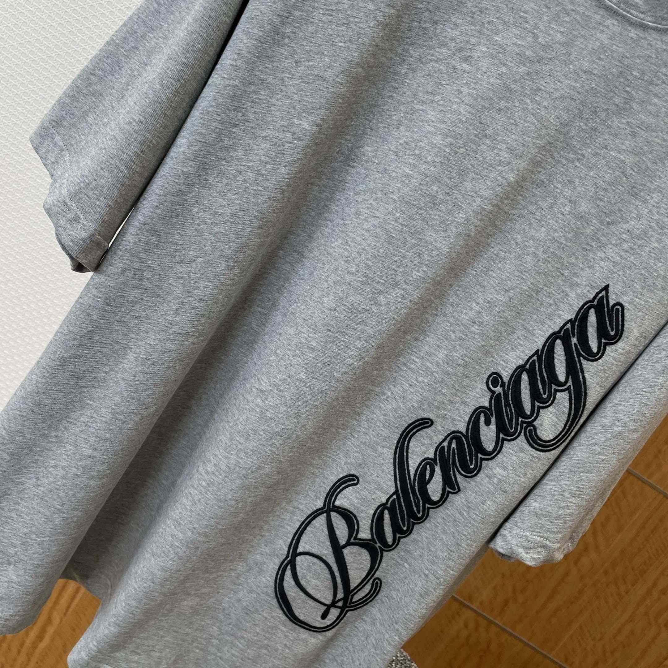 Balenciaga Cursive T-Shirt Medium Fit in Light Heather Grey - DopestKickz