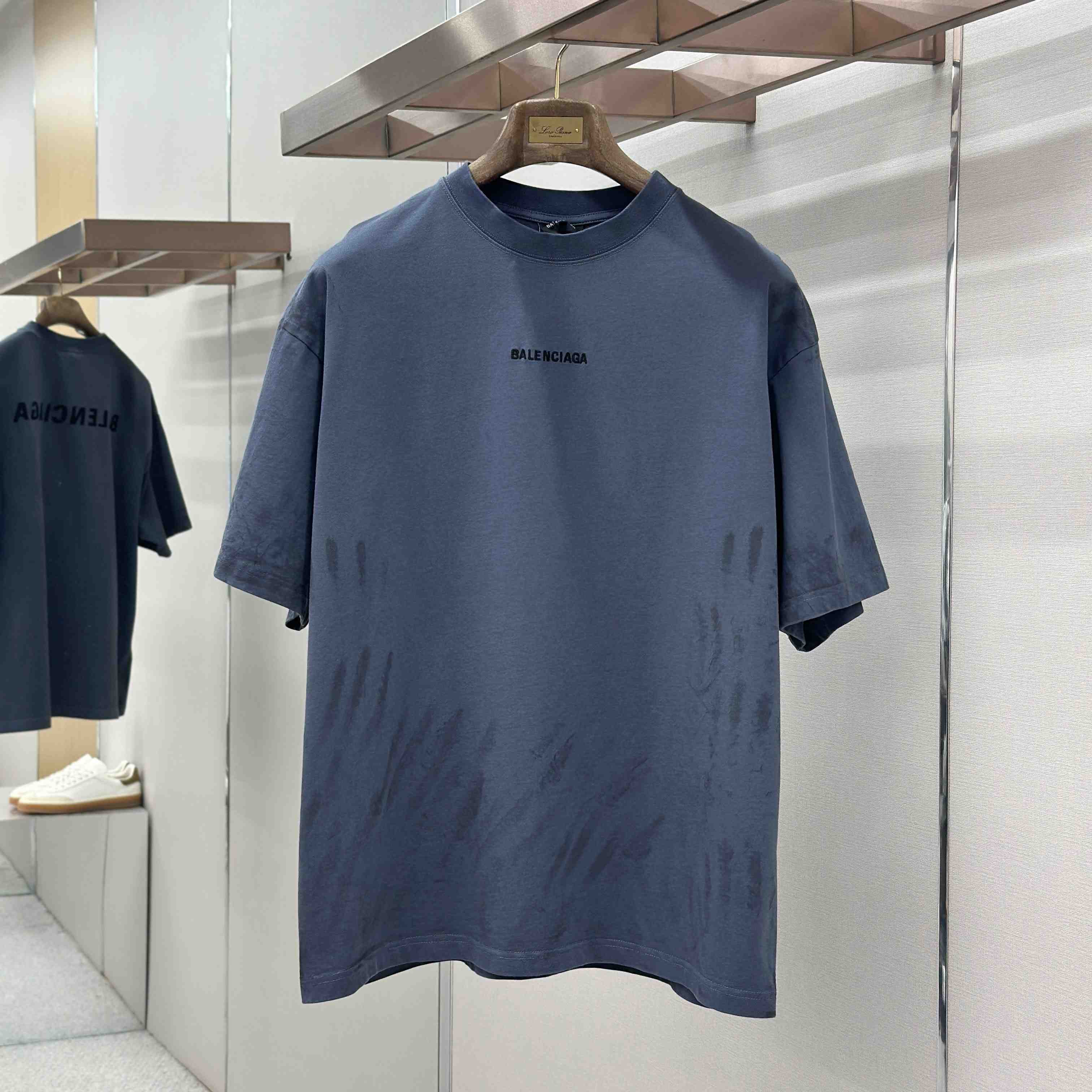 Balenciaga Balenciaga Back T-shirt Medium Fit in Faded Dark Blue - DopestKickz