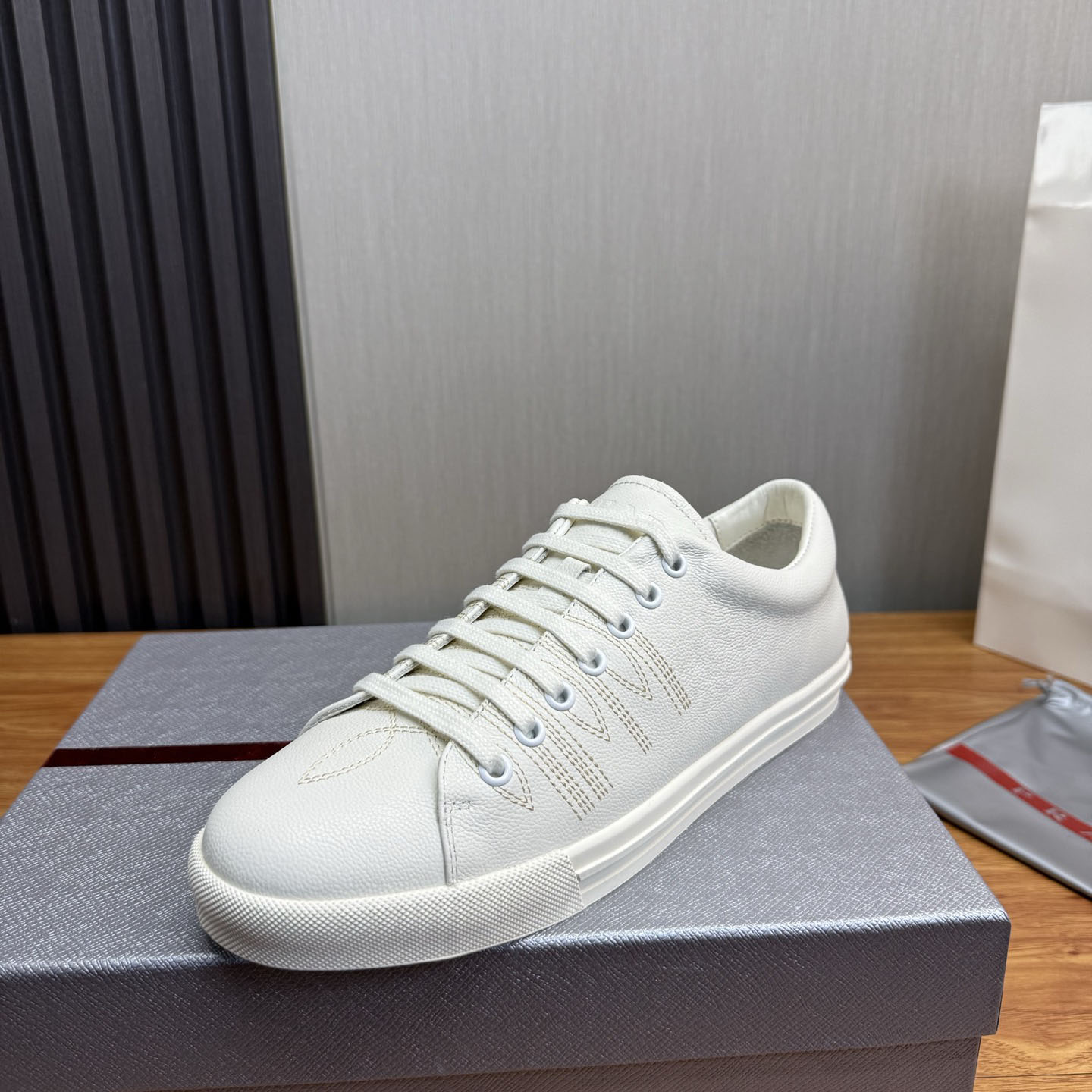Prada Distressed Leather Sneakers - DopestKickz