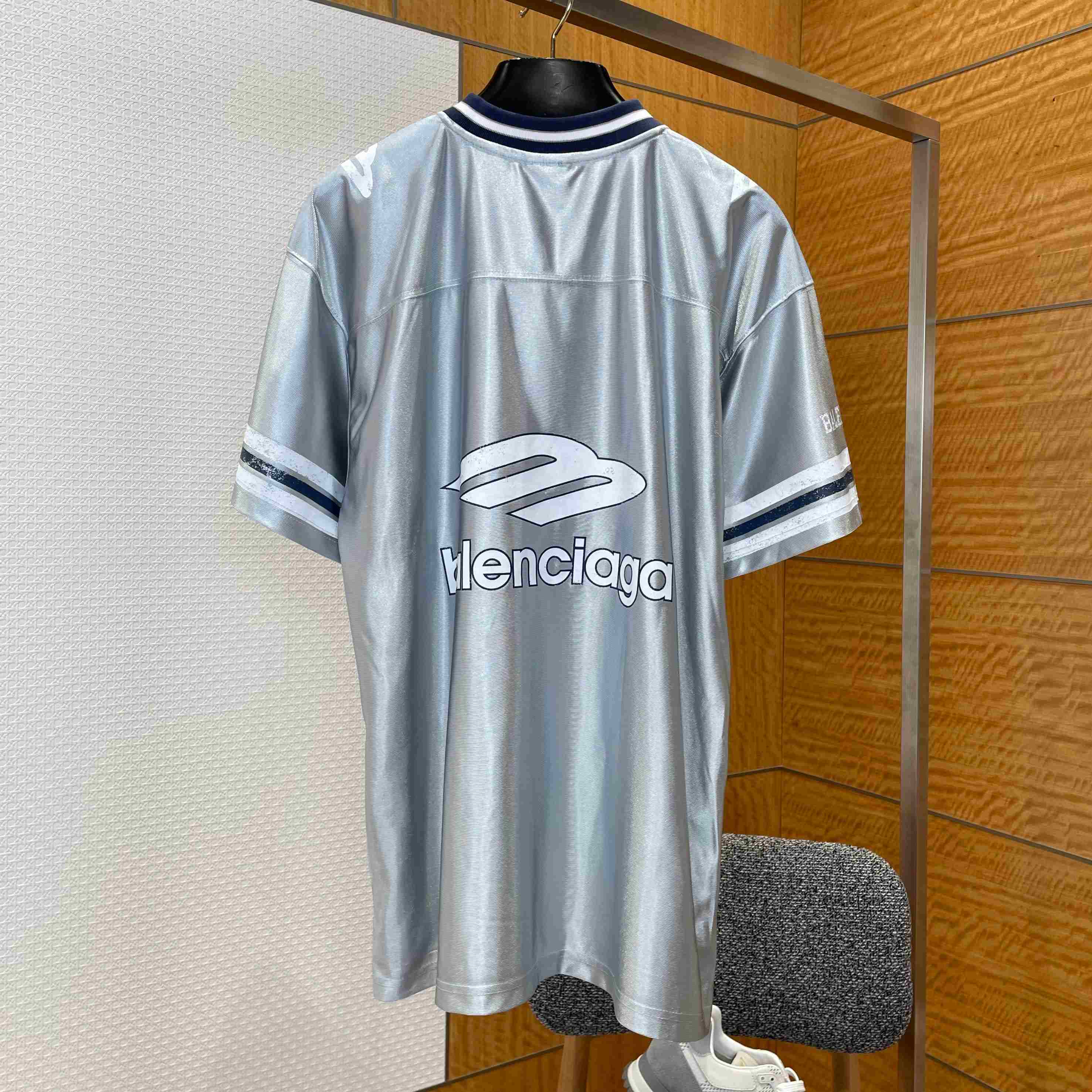 Balenciaga 3b Football V-neck T-shirt Oversized in Grey - DopestKickz