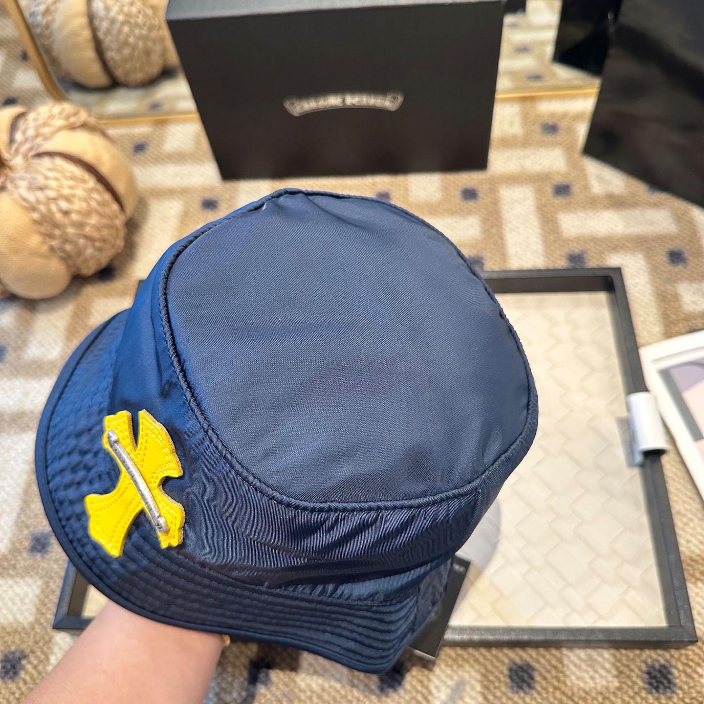 Chrome Heart Yellow Cross Nylon Navy Blue Fisherman Hat - DopestKickz