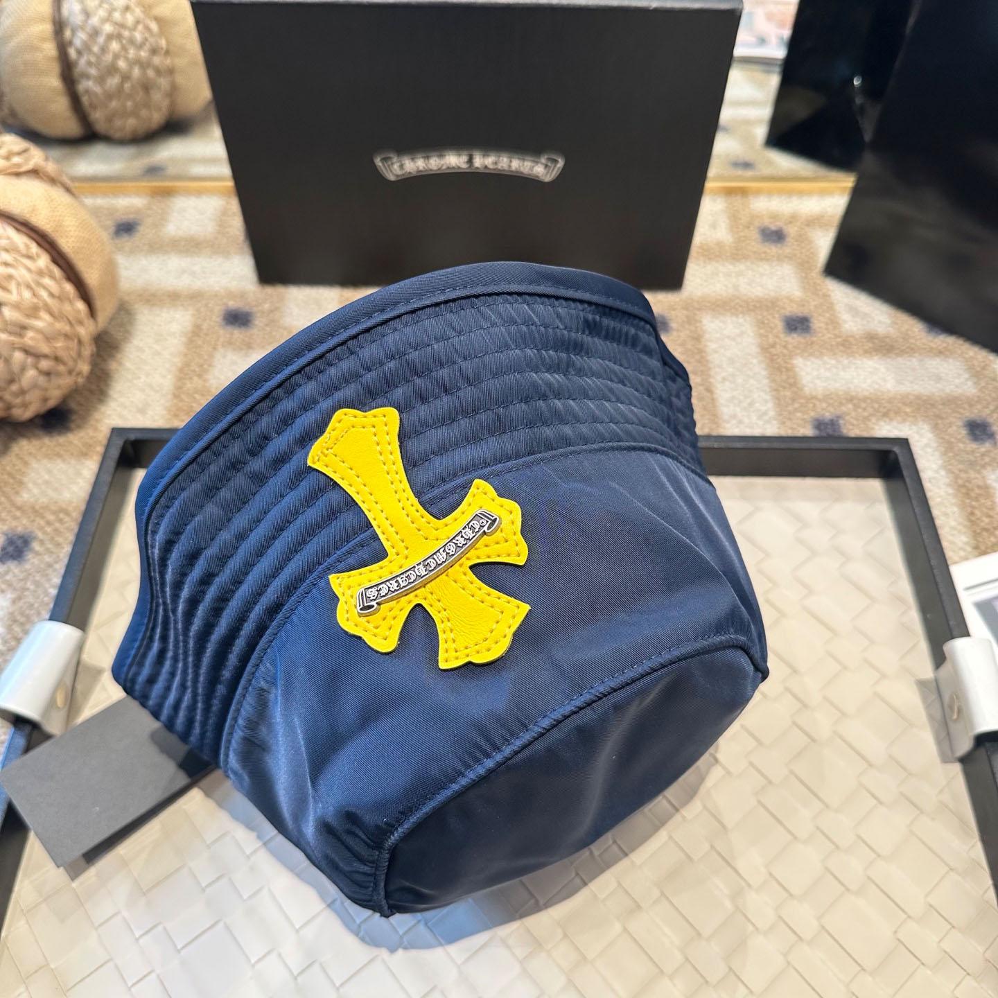 Chrome Heart Yellow Cross Nylon Navy Blue Fisherman Hat - DopestKickz
