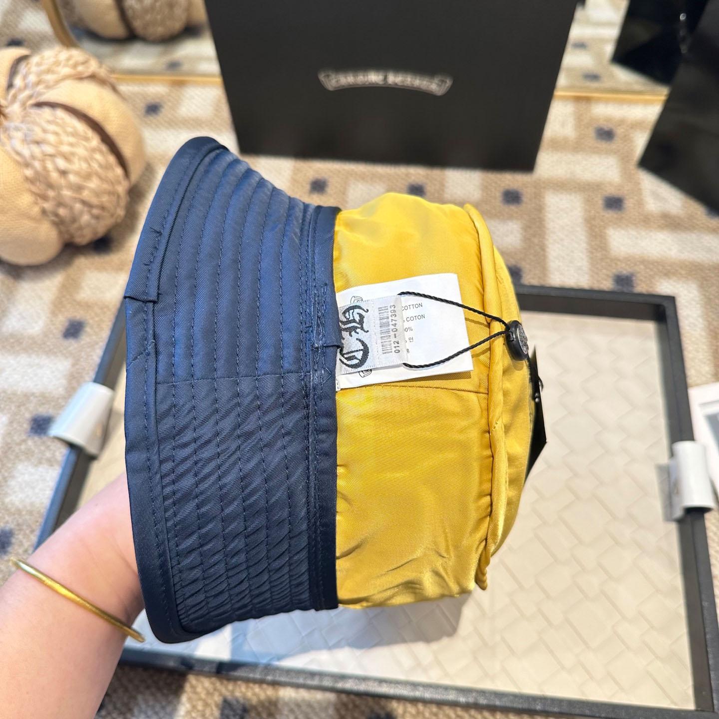 Chrome Heart Yellow Cross Nylon Navy Blue Fisherman Hat - DopestKickz