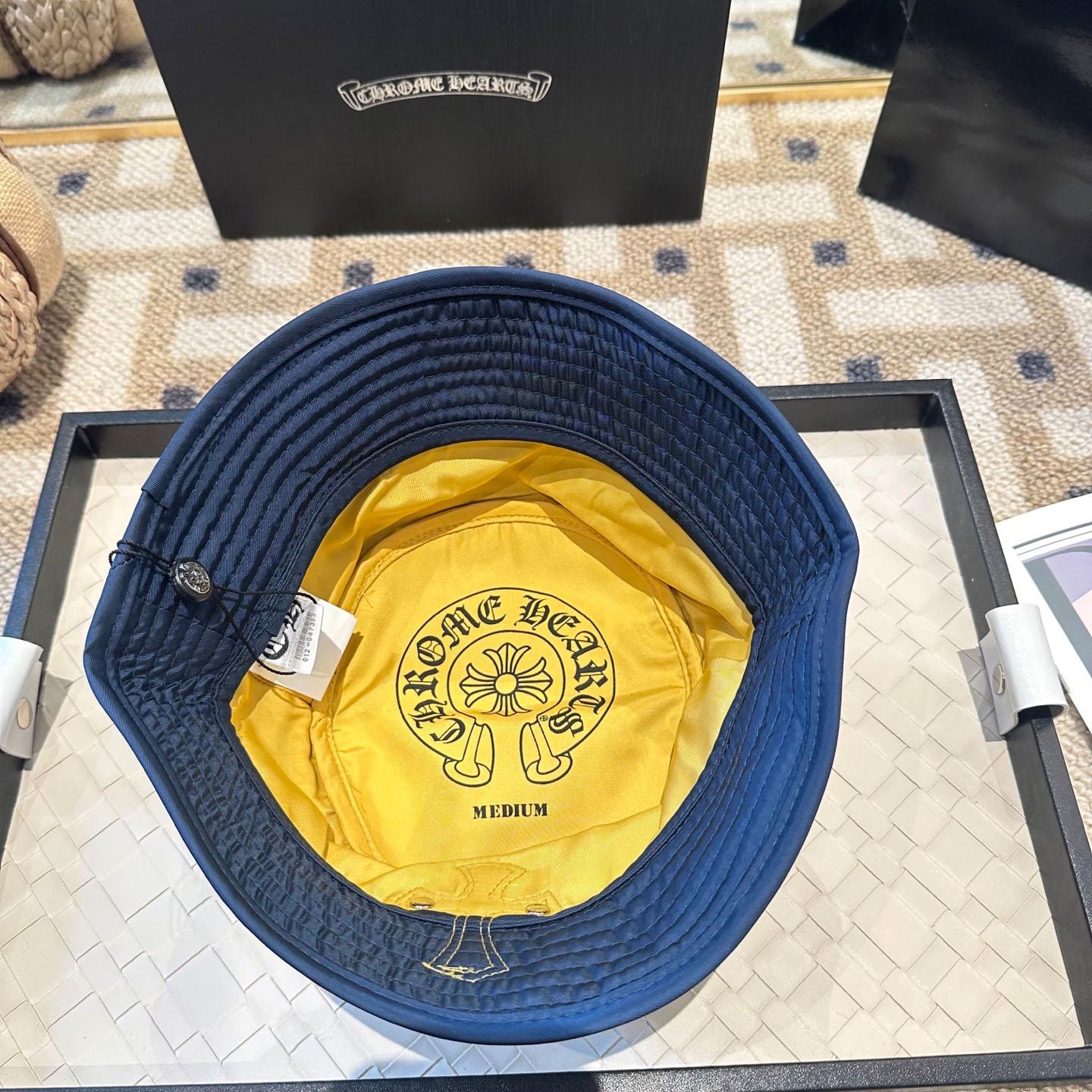 Chrome Heart Yellow Cross Nylon Navy Blue Fisherman Hat - DopestKickz