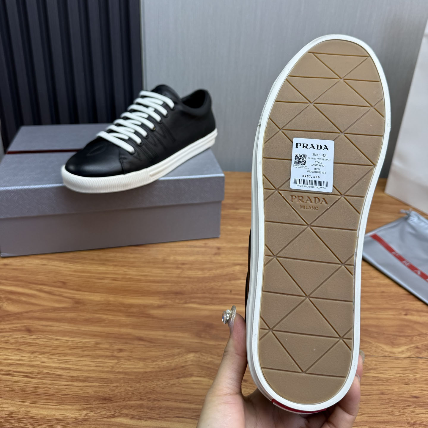 Prada Aged-Effect Lace-Up Low-Top Sneakers - DopestKickz